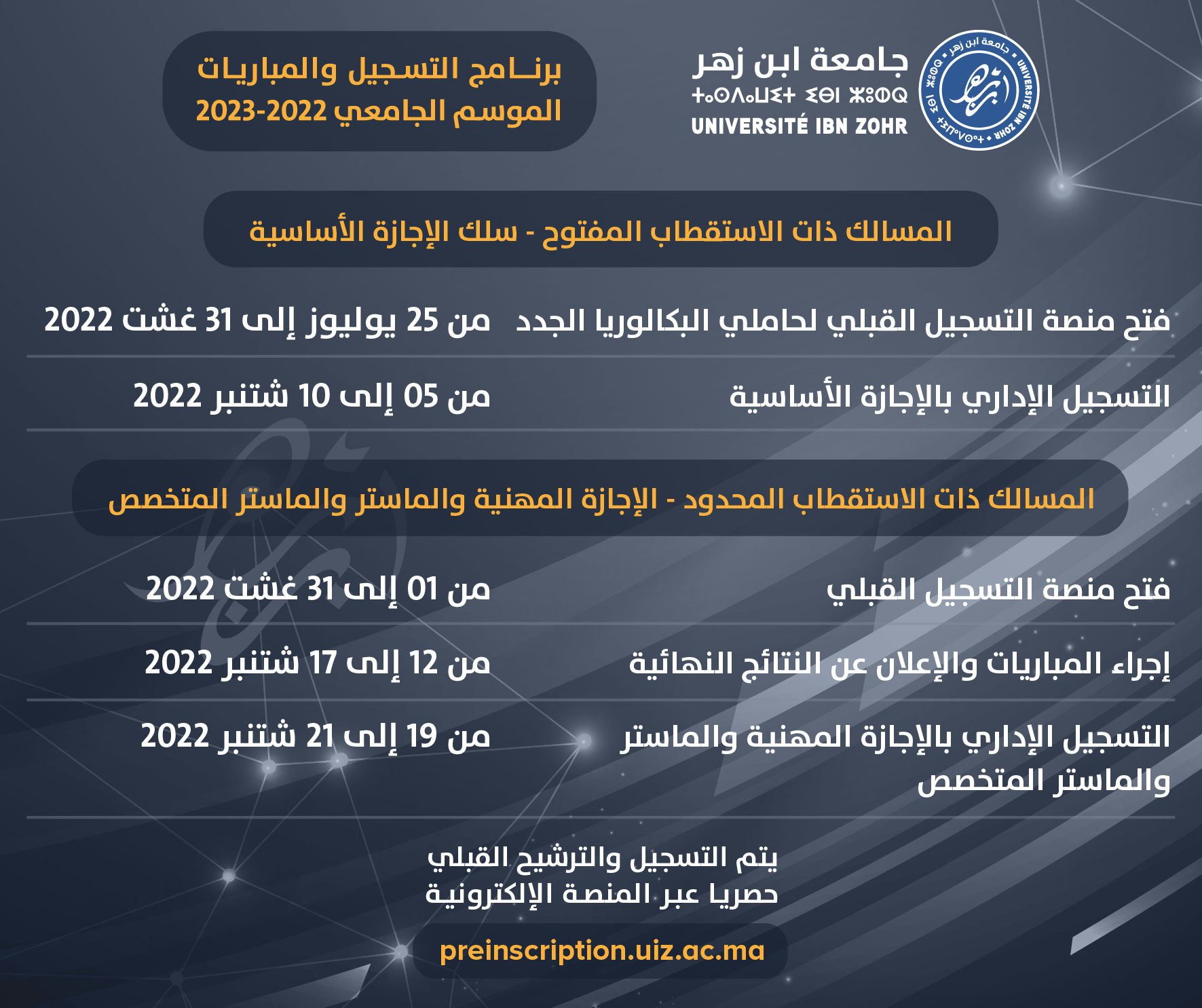 برنامج التسجيل والمباريات برسم الموسم الجامعي 2023/2022